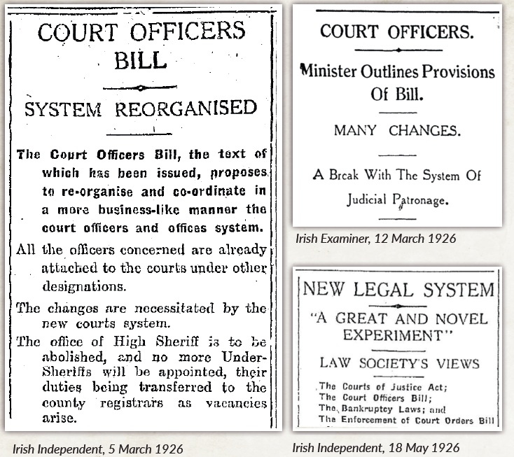 Court Officers Act cuttings #1 Newspaper Cuttings of the time
